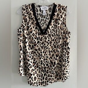 Joseph Ribkoff Leopard Print V-Neck Sleeveless Camisole - Beige & Black Sz. 10
